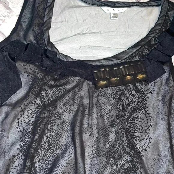 CABI sheer black blouson top HOLIDAYS CHRISTMAS NEW YEARS size medium - Picture 3 of 3